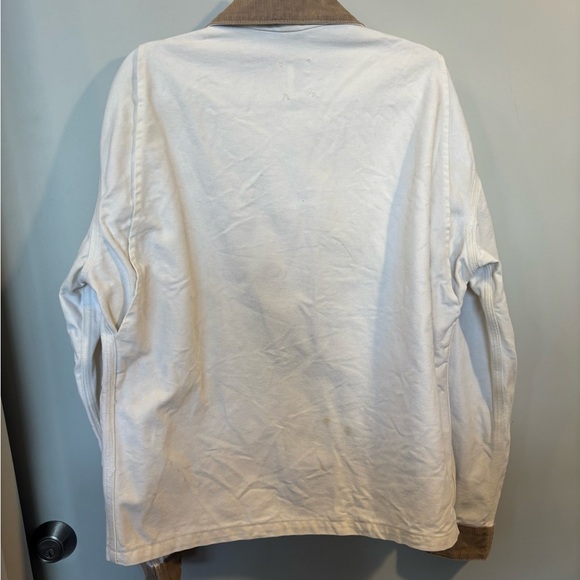 Carhartt Jacket Cream Canvas Brown Cord Collar Barn Coat - Picture 7 of 9